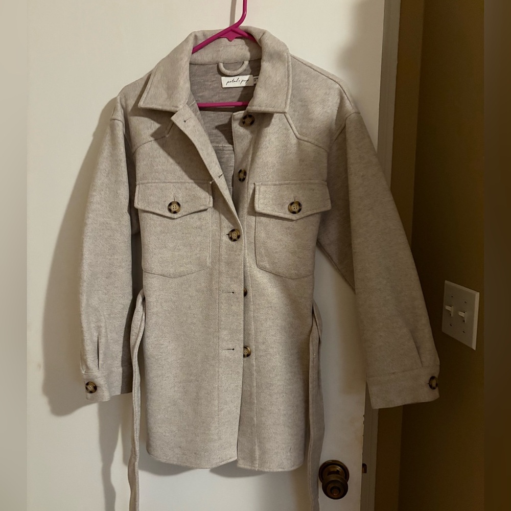 Petal & Pup gray tie waist trench coat